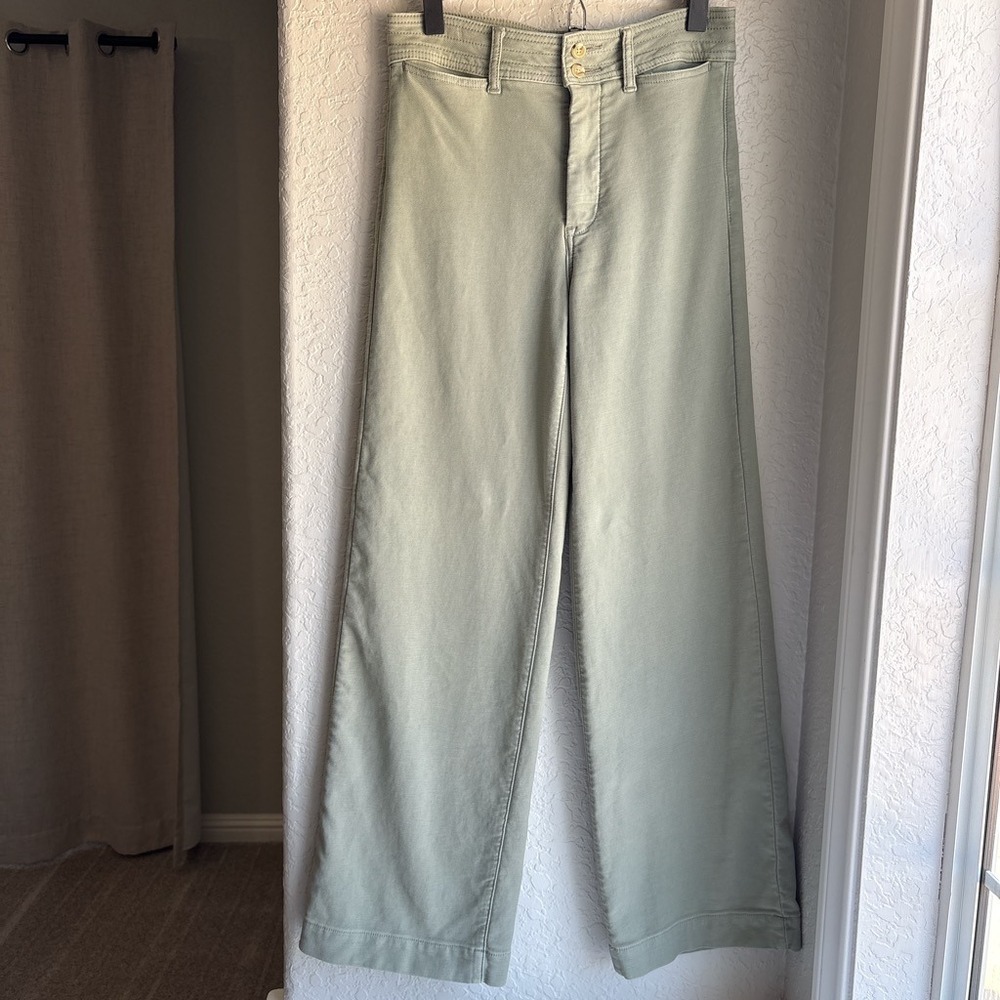 Faherty Wide Leg Women 27 Pants Sage Green High Rise Cotton Blend Stretch